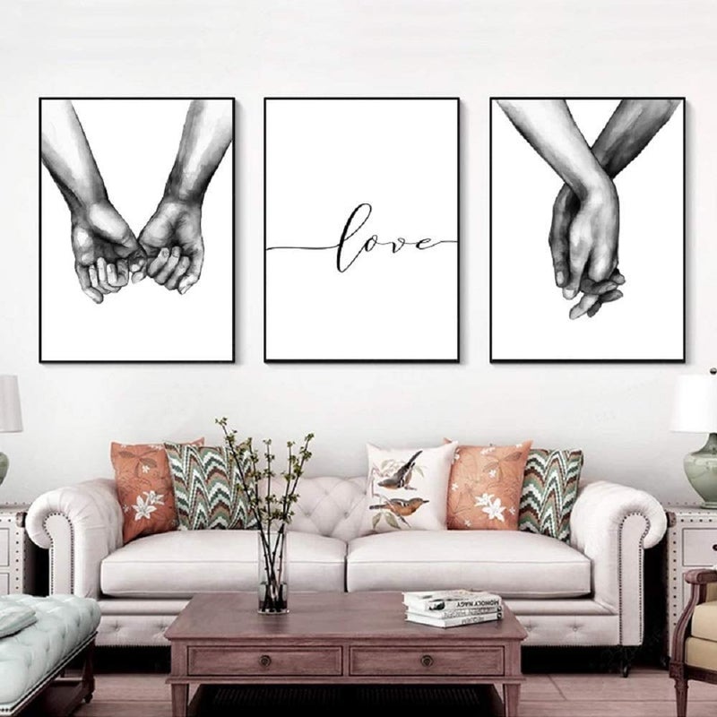 LSHDXD Wall Art Minimalist Painting Black and White Canvas Line Art Print Poster Love Hand in Hand Lover Sketch Art Line Paintings Picture Mural for Bedroom Living Room(Set of 3 Unframed) (12x16 inches) - Image 1
